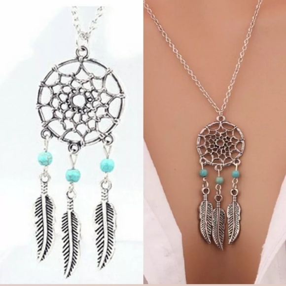 Dreamcatcher Silver Turquoise Necklace - Picture 1 of 7